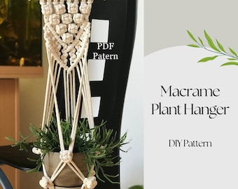 Macrame plant hanger PDF pattern, wall plant hanger DIY, macramé pattern beginner, DIY macrame, digital download, creative gift