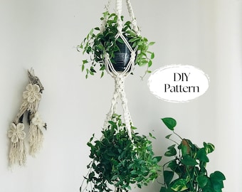 Double Macrame Plant Hanger Pattern, BEGINNER Macramé Pattern, Fantasy Hanging Planter, Potted Plants, Macrame Fiber Arts Pattern