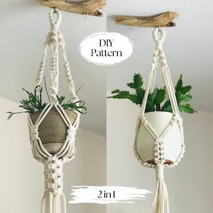 Set of Two Macrame Plant Hanger Pattern, Plants Lover Gift Idea, Eclectic Decor, Fantasy Balcony Decorating Ideas, Potted Plants Hangers