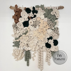 花柄サンゴ礁タペストリー究極ガイド、マクラメ+クロシェマクラメ壁掛け、15種類のPDFパターン+ビデオチュートリアルセット、すぐにダウンロード可能