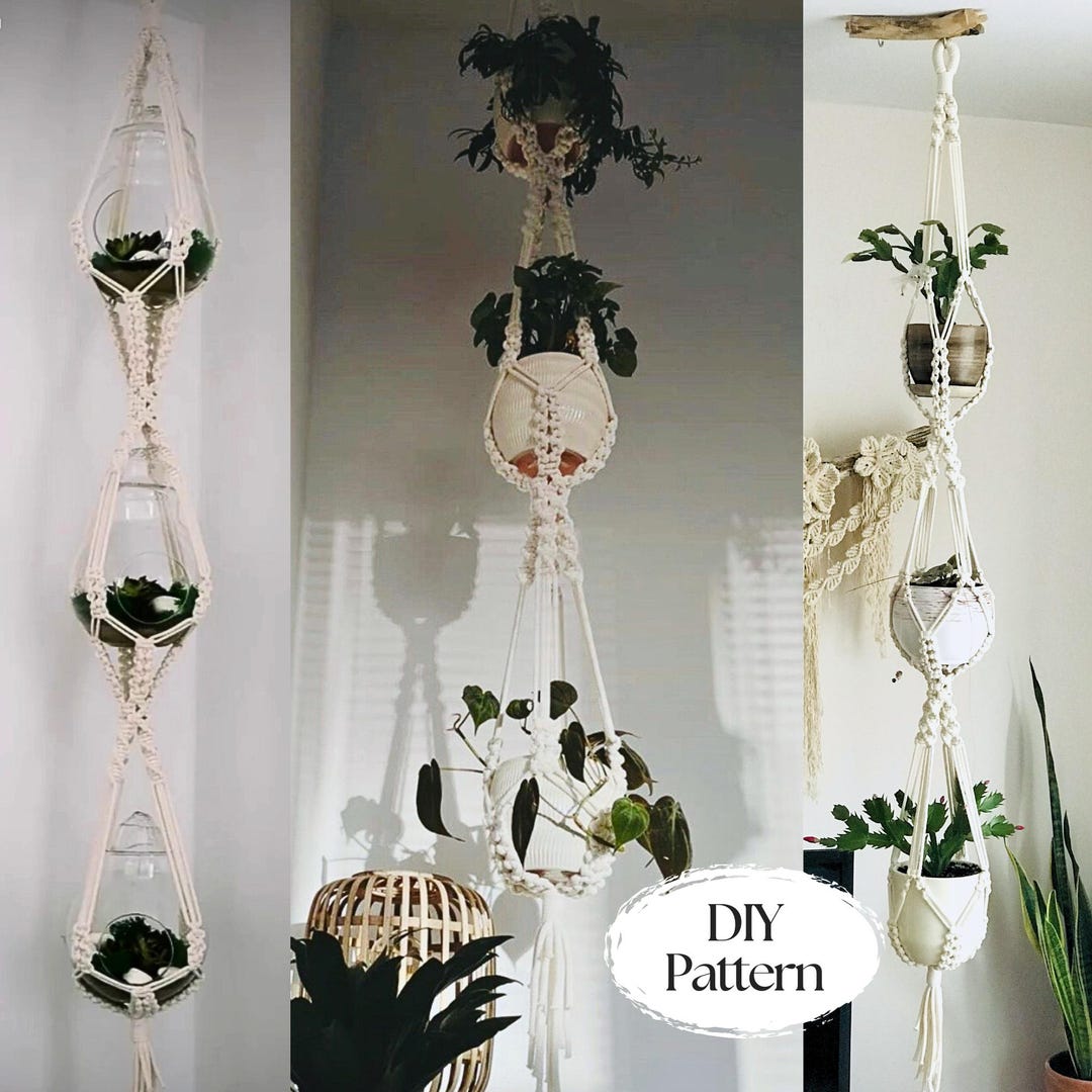 Triple Macrame Plant Hanger Pattern, BEGINNER Macrame, Fantasy Macrame ...