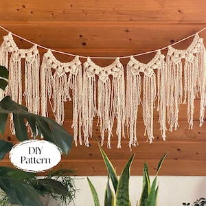 Wzór PDF na girlandę makramową, samouczek dotyczący wieszania na ścianie metodą makramową, instrukcje krok po kroku, bezpośrednie pobieranie, dekoracja pokoju dziecięcego, ozdoba świąteczna