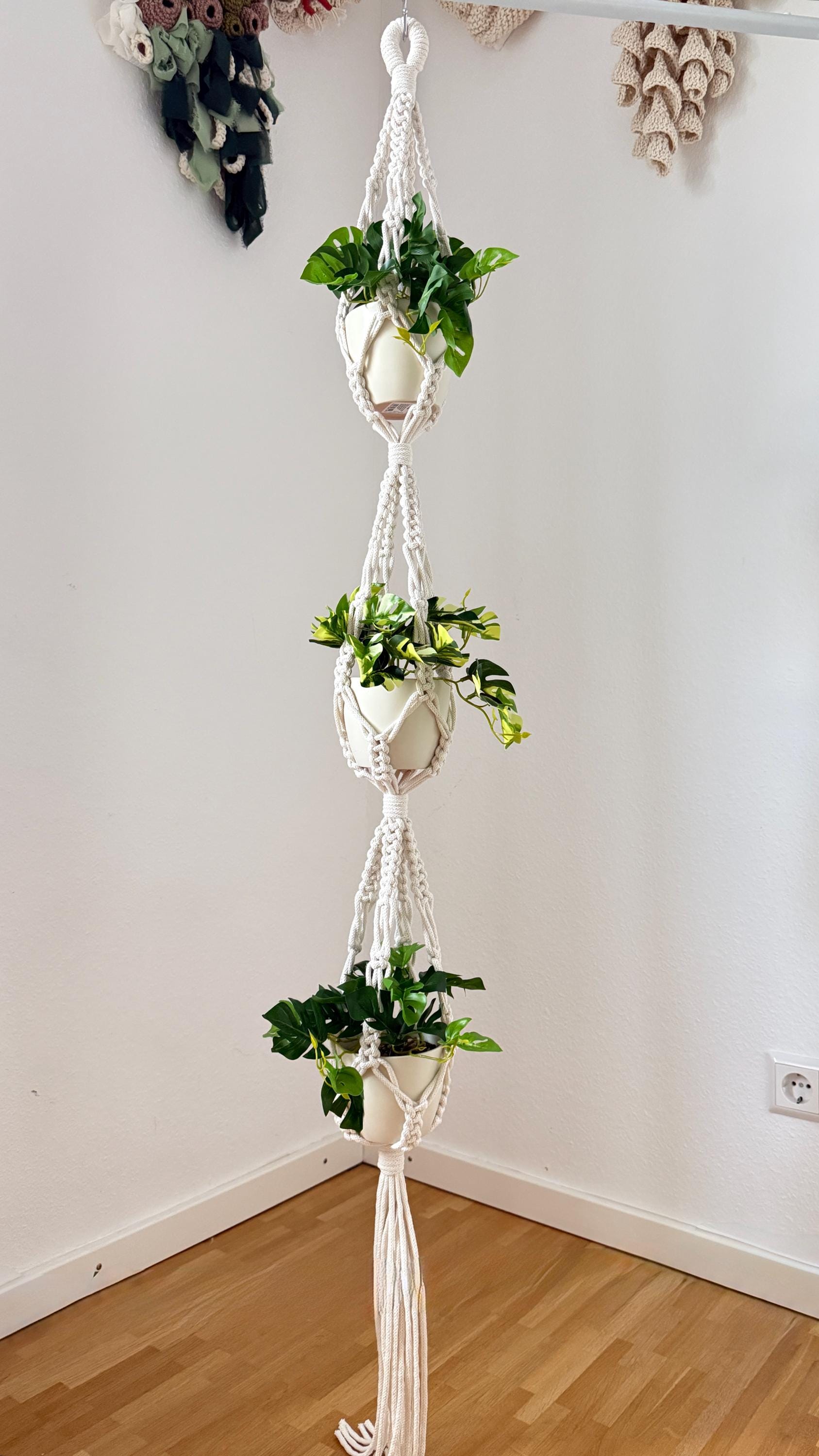 Triple Macrame Plant Hanger Pattern | DIY Hanging Planter Tutorial ...