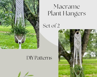 Set of TWO macrame plant hangers PDF Patterns, DIY macrame, geometric, plant hanger how to, outdoor hanging plants, home improvement