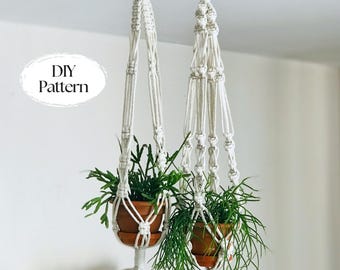 Set of TWO macrame plant hangers PDF Pattern, DIY macrame, plant hanger how to, small hanging planter, home improvement