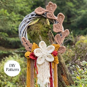 DIY Macrame Wreath, Written PDF Autumn Wreath, Set of 5 Macrame PDF Patterns, Front Door Wreath diy Pattern,How To Macrame Flower and Leaves