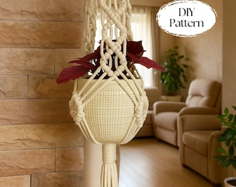 DIY Macrame plant hanger PDF pattern, Tutorial Instructions, Macrame Fiber Arts Pattern, BEGINNER Macramé, Instant Download, Gift Idea