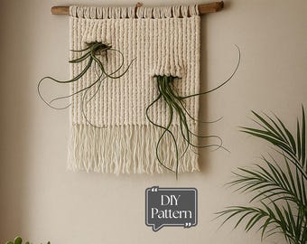 Double Macrame Air plant Holder PDF pattern,Macrame Plant Hanger Pattern, Air Plant Terrarium,Home decor DIY instructions, Home Office Decor
