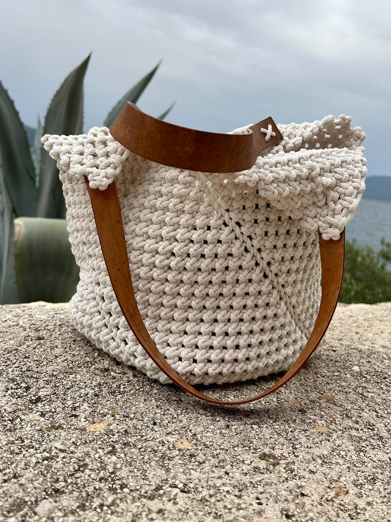 Macrame Bag PDF Pattern, DIY Macrame Boho Purse, Handbag Pattern, Macrame Tote Bag Pattern, How to Macrame Bag, Modern Bag Macrame Pattern zdjęcie 8