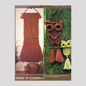 SET of 3 Patterns 70s Vintage, Indoor Garden, Macrame Owl, Macrame Wall Hanging, PDF Macrame Pattern, 70s Home Decor, Instant PDF Download