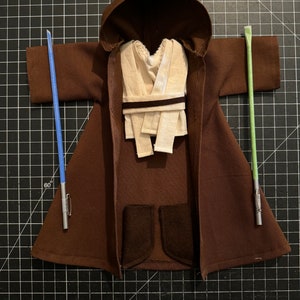 Christmas Elf Costume Samurai Clothes, Doll Outfit, Brown Robe, Sword, Boots, Christmas Elf, Kimono Shirt, Obi Belt, Blue, Green, Shelf