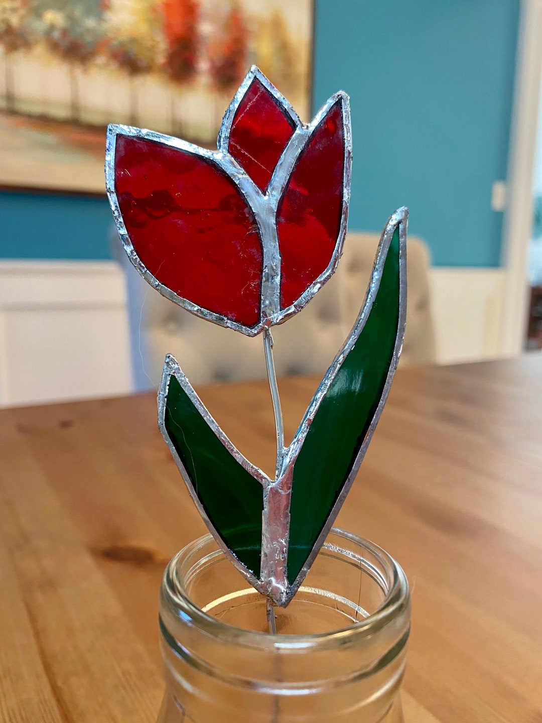 Tulip Stained Glass Flower Stem Plant Stake Etsy