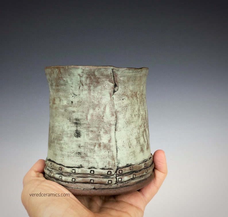 Green handmade ceramic mug handcrafted green ceramic cup