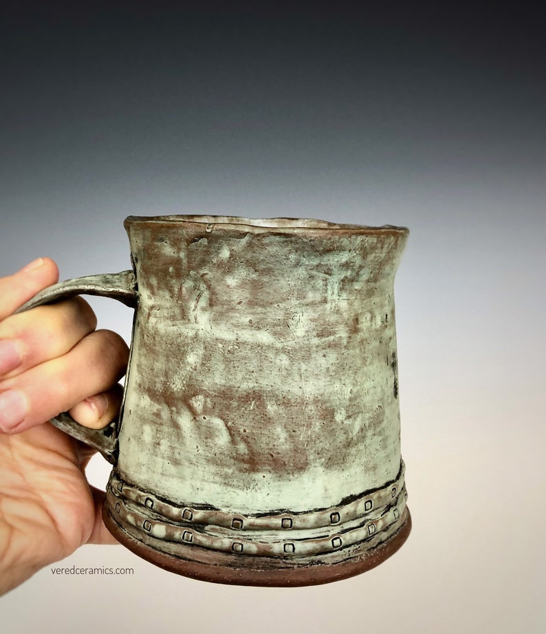 Green handmade ceramic mug handcrafted green ceramic cup