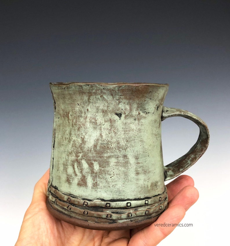 Green handmade ceramic mug handcrafted green ceramic cup