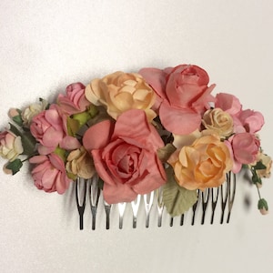 Decorated hair comb, wedding hairpiece, warm earthy tones rose comb, bridal, bridesmaid headpiece