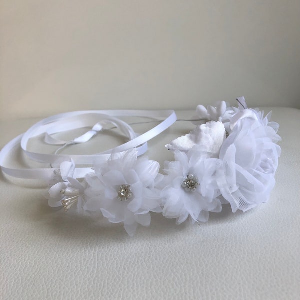 Bridal hairpiece, flower girl crown, silk white rose crown, bridal hairpiece , floral crown , first communion hairpiece, wedding headband