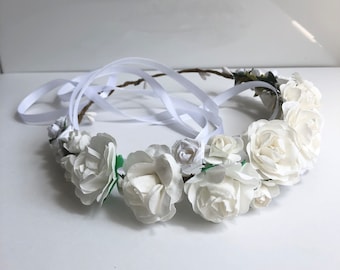 White rose crown, first communion crown, flower girl headband, bridal headband, bridesmaid headband, white roses hairpiece