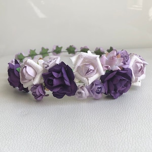 Purple flower crown, wedding rose crown, purple rose pip berries tiara, flower girl crown,toddler flower headband