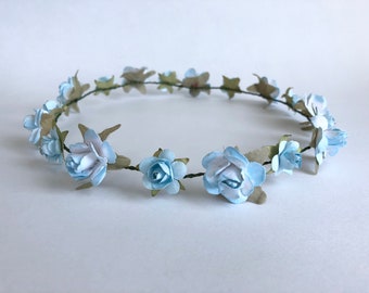 Blue rose crown, wedding rose tiara, american girl doll crown, flower girl headband, two-tone blue roses