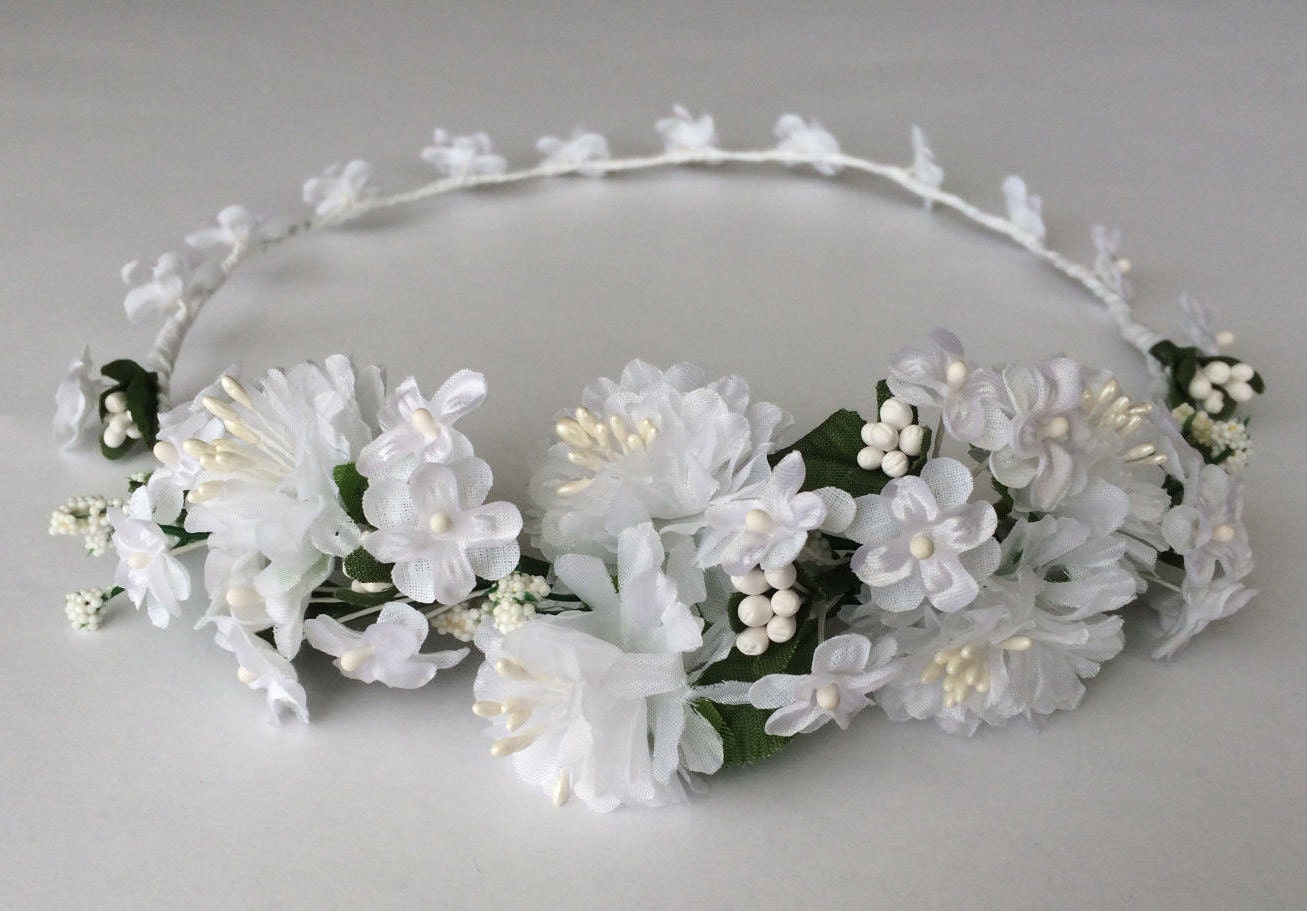Bridal Crown Flower Girl Crown White Silk Flowers Crown Etsy