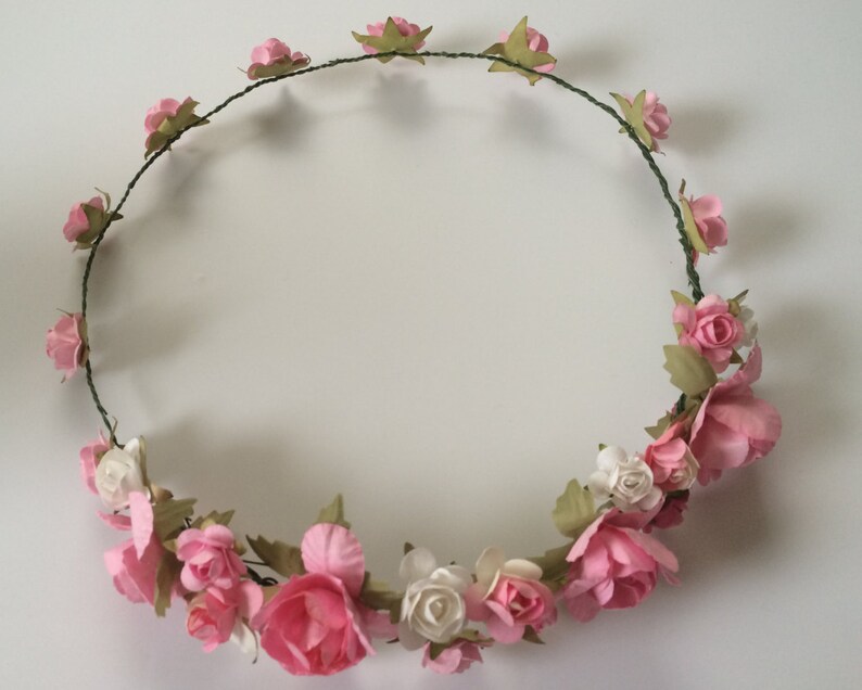 Flower Crown Rose Crown Pink Roses Tiara Flower Girl Etsy