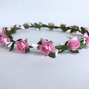 Pink flower crown, mommy and me American girl headband , flower girl crown, flower girl tiara, rose crown, flower headband, bridal headpiece