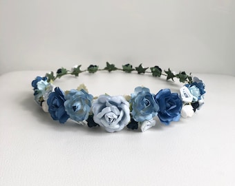 Blue flower crown, bridal hairpiece, bridesmaid or flower girl crown, rose crown, toddler tiara