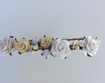 Ivory flower crown, bridal hairpiece, bridesmaid or flower girl crown, rose crown, toddler tiara