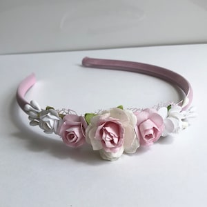 Pink Floral Headband: Satin Flower Girl Hair Accessory