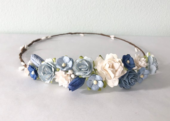 Corona Di Fiori Rosa E Fascia Da Polso Floreale Per Nozze – Set Blu, Fatto A Mano, Taglia Unica Regolabile