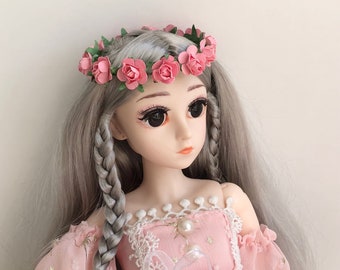 Doll accessories, coral pink miniature flower crown, american girl doll crown, Blythe flower wreath, fashion doll crown