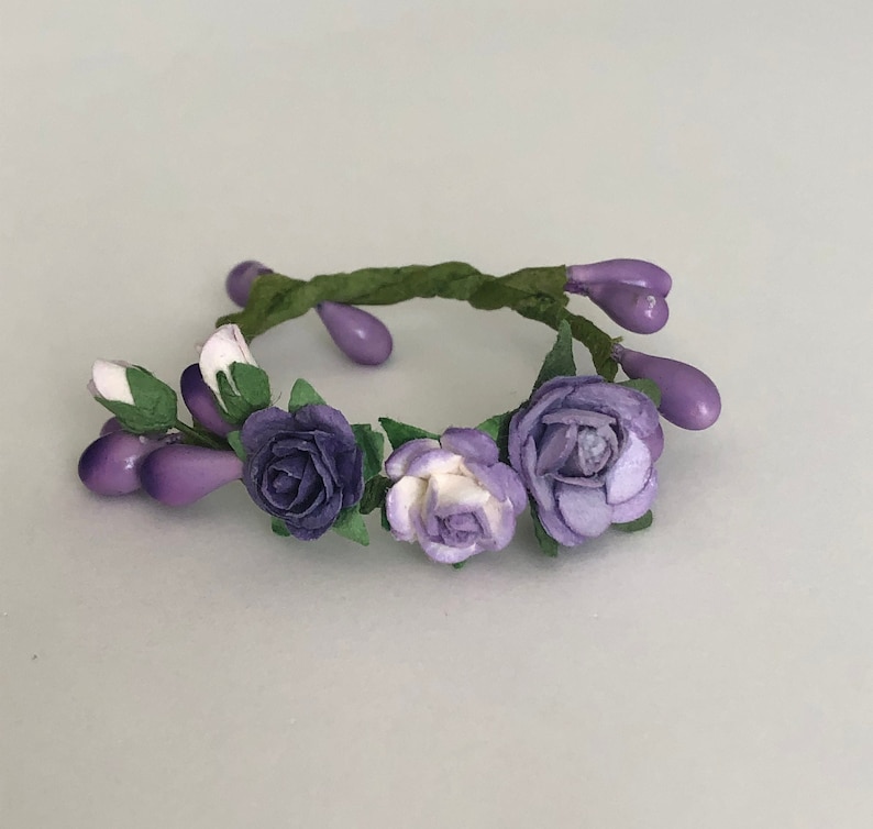 Doll accessories, purple miniature flower crown, american girl doll crown, Blythe flower wreath, fashion doll crown, small animal headband pip berries crown