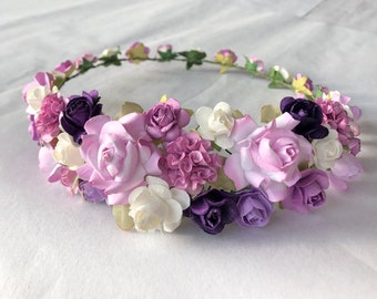 Flower crown, wedding rose crown, purple rose tiara, flower girl crown, toddler flower headband, lilac roses