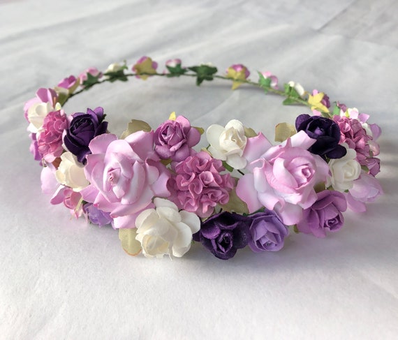 Purple Rose Crown Purple Wedding Rose Flower Crown Purple Floral Hair Crown Purple Flower Girls Flower Purple Boho Hair Wreath Purple Rose
