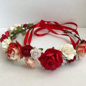 Red Rose Flower Crown: Bridal Headband, Flower Girl Hairpiece