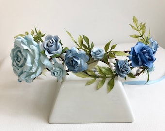 Wedding headpiece, blue flower crown, bridal hairpiece, bridesmaid or flower girl crown, rose crown, toddler tiara