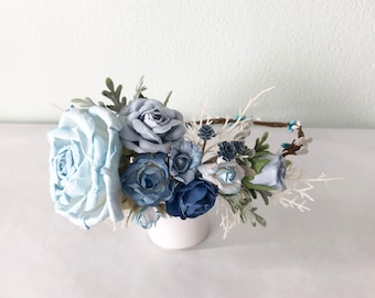 Blue flower crown, bridal hairpiece, bridesmaid or flower girl crown, rose crown, toddler tiara