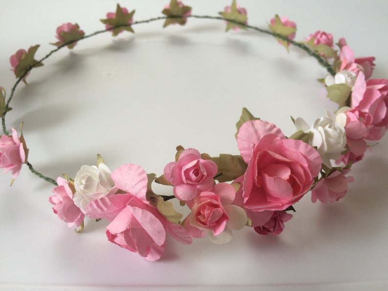 Flower Crown Rose Crown Pink Roses Tiara Flower Girl Etsy