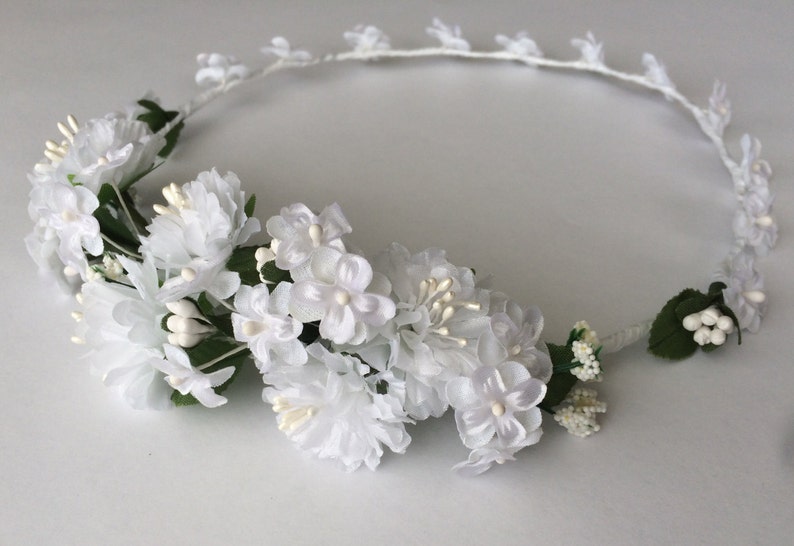 Bridal Crown Flower Girl Crown White Silk Flowers Crown Etsy