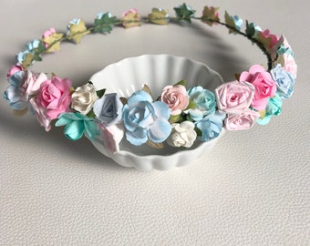 Pastel colors crown, flower girl crown,cute and fun rose crown,easter rose headband, toddler headband, wedding headband