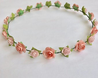 Wedding peach rose crown, easter colors rose tiara, american girl doll crown, flower girl headband