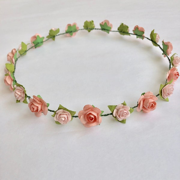 Wedding peach rose crown, easter colors rose tiara, american girl doll crown, flower girl headband