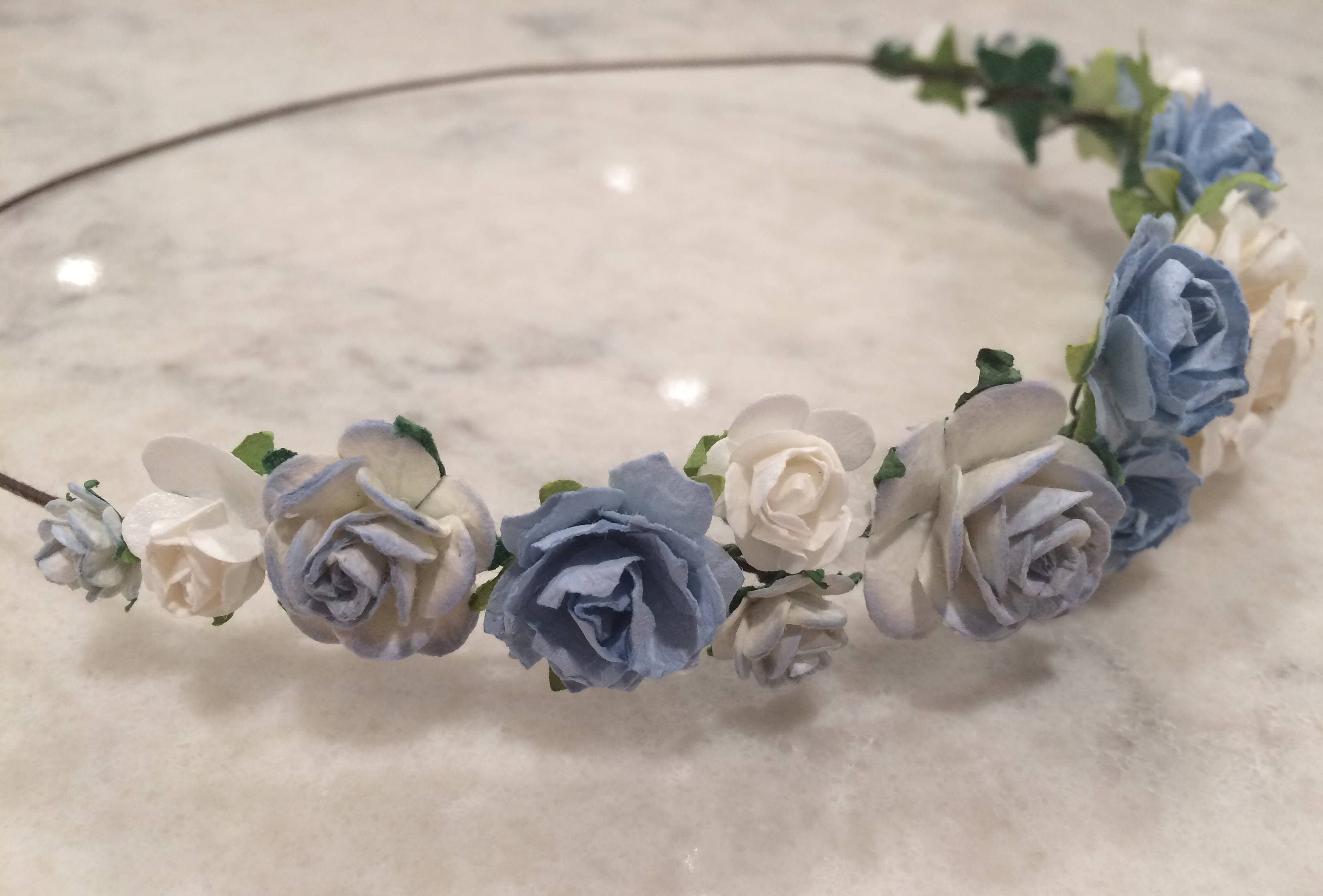 Blue Rose Flower Crown: Bridal Hairpiece, Mulberry Paper Roses