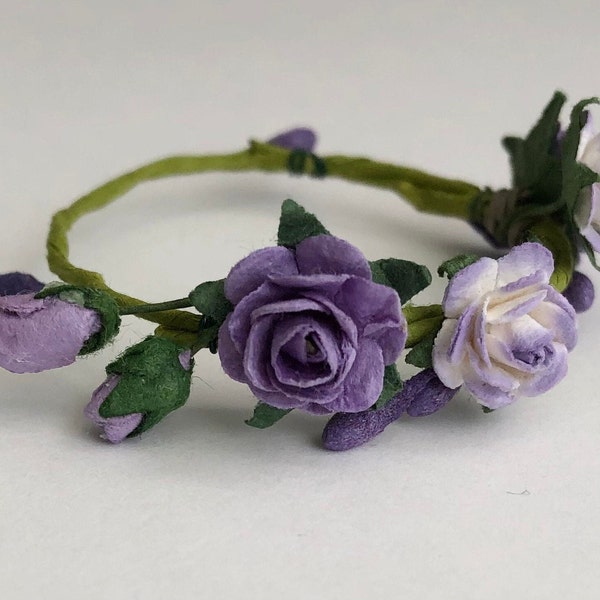 Doll accessories, purple miniature flower crown, american girl doll crown, Blythe flower wreath, fashion doll crown, small animal headband