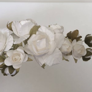 White Rose First Communion Crown: Mulberry Paper Flower Girl Headband
