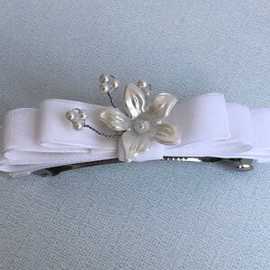 Bridal hairpiece, wedding white velvet bow, velour bow barrette, bride,  bridesmaid perfect bow clip