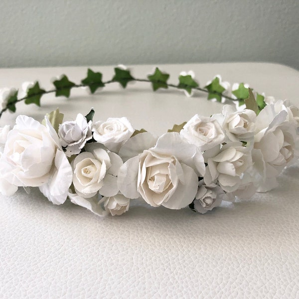 White rose crown, first communion crown, flower girl headband, bridal headband, bridesmaid headband, white roses hairpiece