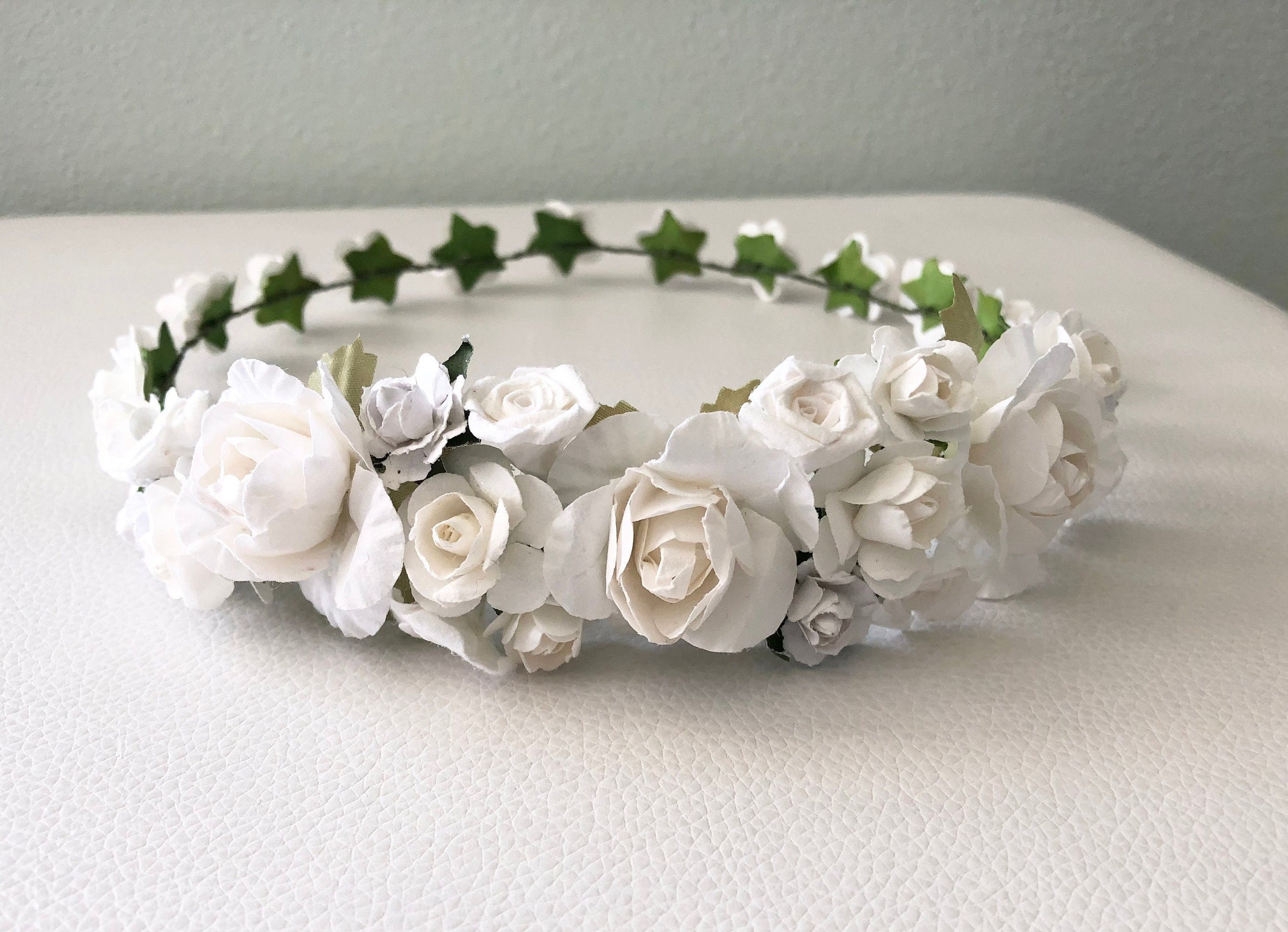 White Rose Crown: Flower Girl Headband, First Communion  display picture 2