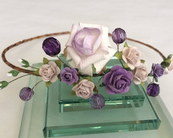 Victorian lilac crown, flower girl crown, rose crown, purple rose headband, toddler tiara, wedding headband